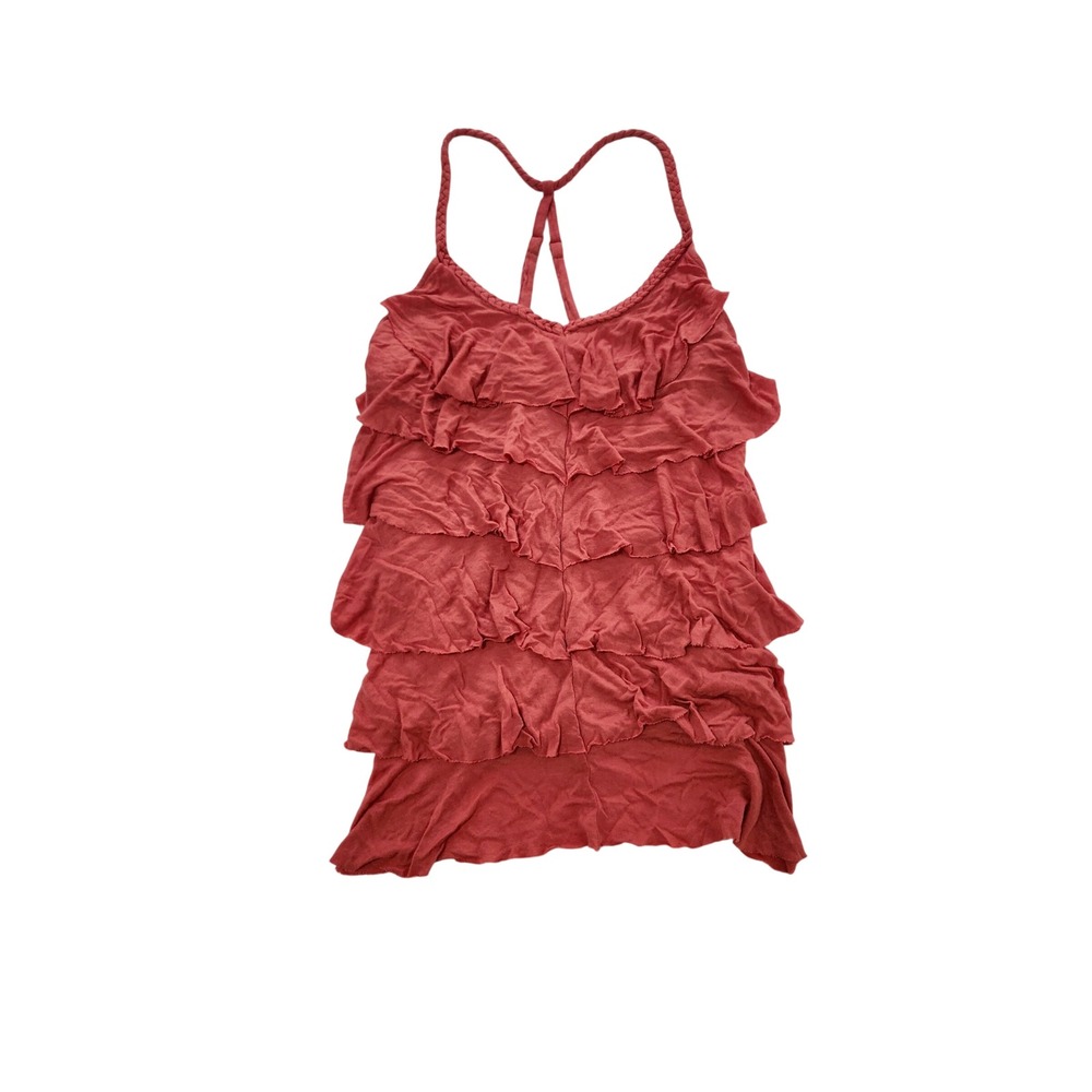 Mine Anthropologie Coral Ruffle Tiered Camisole Braided T-Back Tank Top M Cami